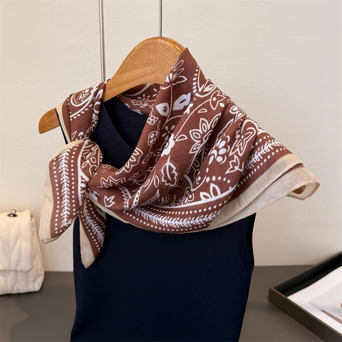Paisley Print Square Scarf Satiny Polyester Retro Bohemian Style Headscarf Neck Wrap For Women Elegant Accessory