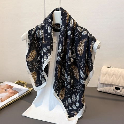 Sciarpa Quadrata Con Stampa Paisley Effetto Raso Scialle Leggero Protezione Solare Vintage Per Donna
