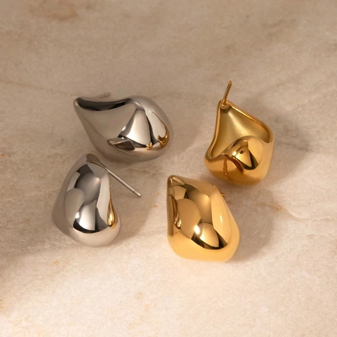 Tropfenstecker Ohrringe 18K Vergoldet Kupfer Unregelmäßig Flüssigmetall Geometrisch Minimalistischer Modeschmuck Damen