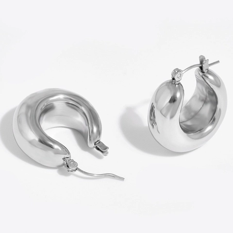 Chunky Creolen 18K Vergoldetes Kupfer U-Form Oval Poliert Minimalistischer Stil Schmuck Für Frauen