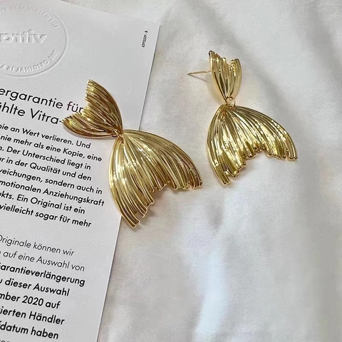 Mermaid Schwanz Ohrstecker Gerippte Textur Kupfer Gold Silber Plattiert Minimalistisches Nischendesign Schmuck Für Damen