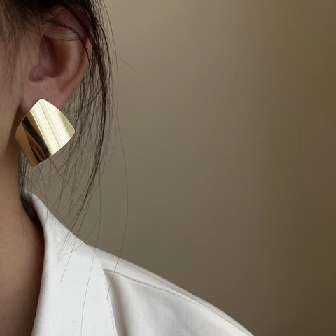 Large Geometric Square Stud Earrings Copper With 18K Gold Plating Minimalist High Polish Mirror Finish Fashion Jewelry