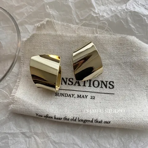 Large Geometric Square Stud Earrings Copper With 18K Gold Plating Minimalist High Polish Mirror Finish Fashion Jewelry