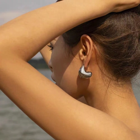 Orecchini A Goccia D Acqua Spessi Per Donne Rame Placcato Oro 18K Lucidato Gioielli Minimalisti Con Perno In Rame