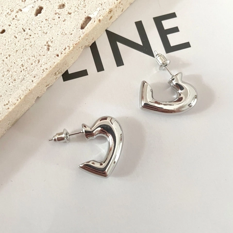 Copper Heart Stud Earrings With 925 Sterling Silver Earring Post High Polish Minimalist Abstract Jewelry For Women