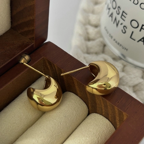 Minimalist Chunky Dome Stud Earrings For Women Mirror Polished Moon Shaped Brass With Silver Earring Post