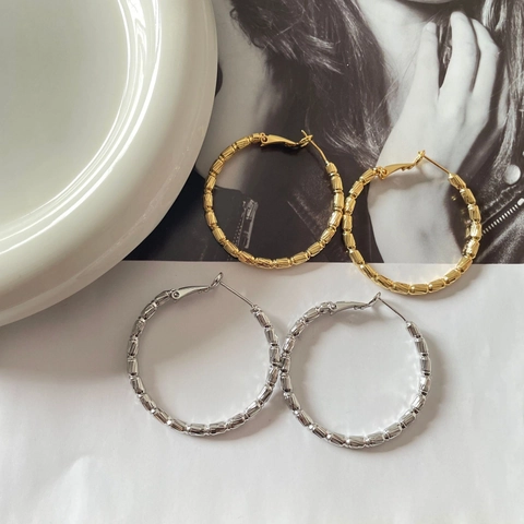 Pendientes De Aro Con Textura De Bambú Vintage Geométricos De Cobre Chapados En Oro Real Joyería Minimalista