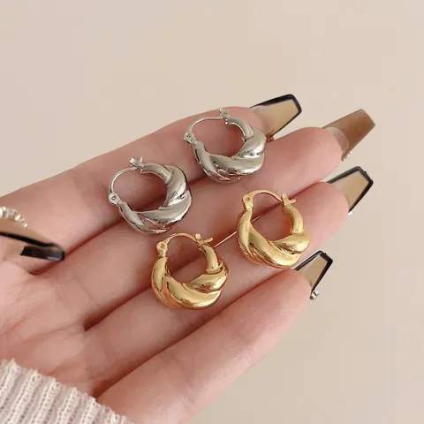 Twisted Rope Hoop Earrings Copper Material French Vintage Minimalist Chunky Jewelry For Women