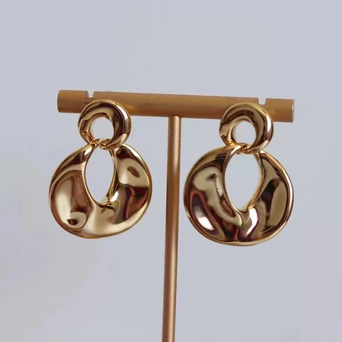 Boucles D Oreilles Vagues Géométriques Irrégulières Cuivre Plaqué Or 18K Avec Tiges En Argent Sterling 925 Pour Femmes