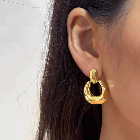 Geometric Chunky U-Shape Drop Earrings Copper 18K Gold And Silver Plated Irregular Minimalist Metal Style For Women
