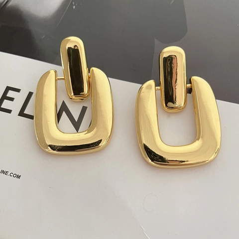 Orecchini Pendenti Geometrici Doppio Rettangolo Rame Placcato Oro 18K Gioielli Metallici Minimalisti Per Donne