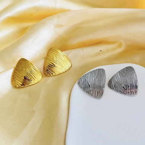 Orecchini A Lobo Triangolari Rame Placcato Oro 18K Geometrici Texturizzati Spazzolati Retro Minimalisti Moda Donna