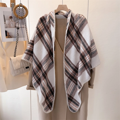 Sciarpa Triangolare A Quadri Scialle Imitazione Cachemire Caldo Invernale Da Donna Retrò Elegante Morbido Versatile Moda