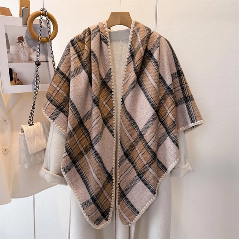 Sciarpa Triangolare A Quadri Scialle Imitazione Cachemire Caldo Invernale Da Donna Retrò Elegante Morbido Versatile Moda