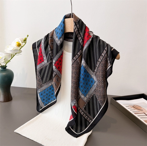 Foulard Quadrato Retrò Stampa Paisley Geometrica Bandana In Raso Sciarpa Donna Copricapo Boho