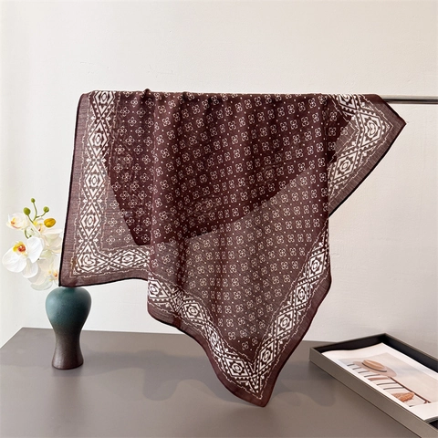 Carré De Satin Motif Géométrique Ethnique Imprimé Polyester Rétro Bohème Foulard De Cou Pour Femmes