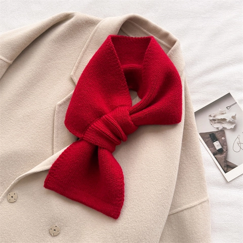 Bufanda De Punto Invierno Cálido Diseño Cruzado Color Sólido Poliéster Suave Chal Para Mujeres Moda Conmutar