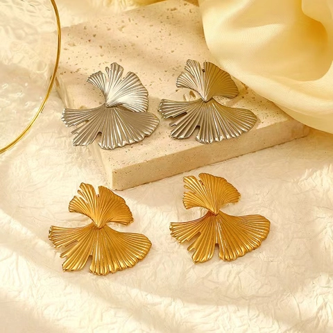 Vintage Ginkgo Blatt Ohrstecker Kupfer Mit 18K Vergoldetem Ohrstecker Retro Übertriebener Metall Fächerform Schmuck
