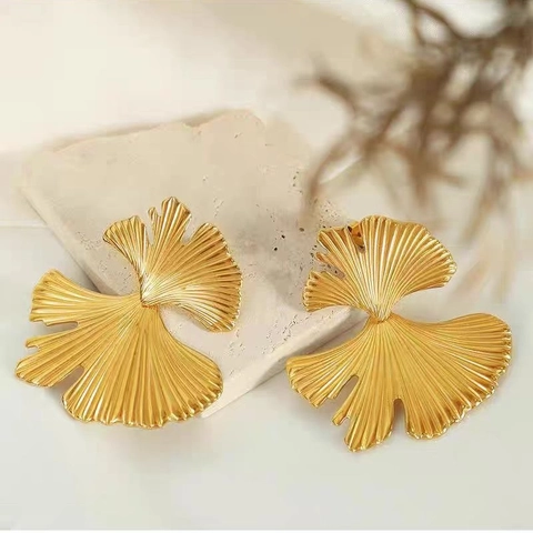 Vintage Ginkgo Blatt Ohrstecker Kupfer Mit 18K Vergoldetem Ohrstecker Retro Übertriebener Metall Fächerform Schmuck
