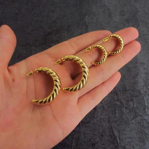 Twisted C Shape Stud Earrings Plated Copper Croissant Geometric Chunky Jewelry For Women