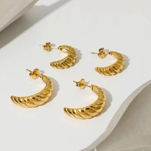 Twisted C Shape Stud Earrings Plated Copper Croissant Geometric Chunky Jewelry For Women