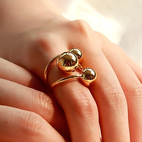 Verstellbarer Kupferring Minimalistisches Design Mit Drei Kugeln Modischer Geometrischer Polierter Schmuck