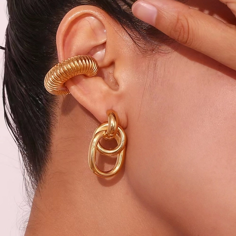 In Elkaar Grijpende Schakeloorbellen 18K Verguld Koper Geometrische Dubbele Ovale Ring Oorbellen Minimalistische Mode Sieraden Voor Dames