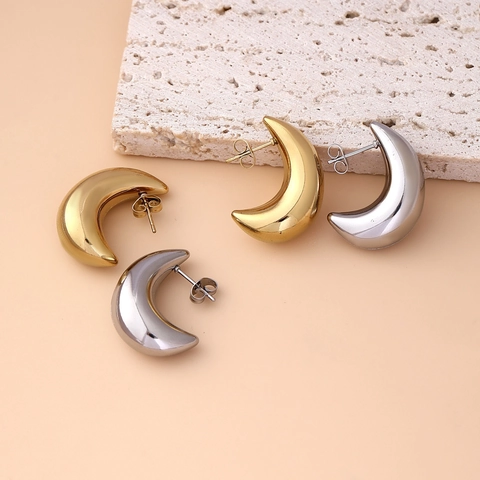 Orecchini A Mezzaluna In Rame Placcati Oro Argento Goccia D'acqua Vuota Chunky Gioielli Di Moda Per Donne