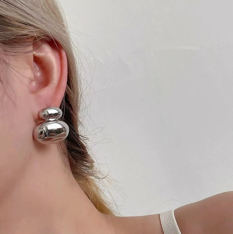 Double Layered Bean Stud Earrings 18K Gold Plated Copper With 925 Sterling Silver Earring Post Minimalist Fashion Women