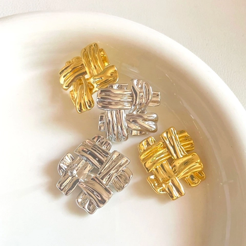 Geweven Vierkante Oorknopjes Koper Geometrisch Gebreide Textuur Minimalistische Metalen Sieraden Voor Dames Dagelijks