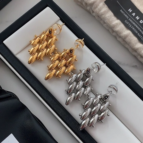 Geometric Cluster Earrings Copper 18K Gold Plated Olive Shape Modern Minimalist Style For Women