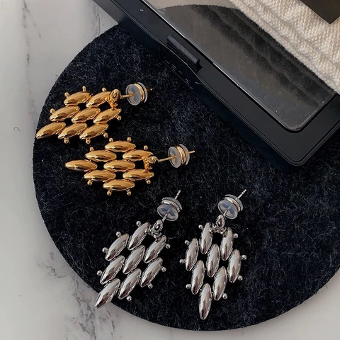 Geometric Cluster Earrings Copper 18K Gold Plated Olive Shape Modern Minimalist Style For Women