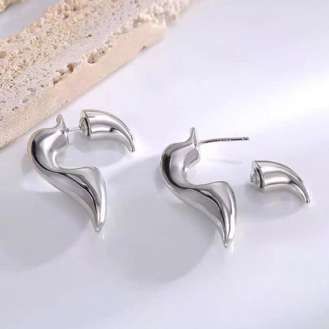 Abstracte Haak Oorbellen Koper Met 925 Sterling Zilveren Oorknopje Geometrisch Gebogen Minimalistische Sieraden