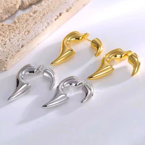 Abstracte Haak Oorbellen Koper Met 925 Sterling Zilveren Oorknopje Geometrisch Gebogen Minimalistische Sieraden