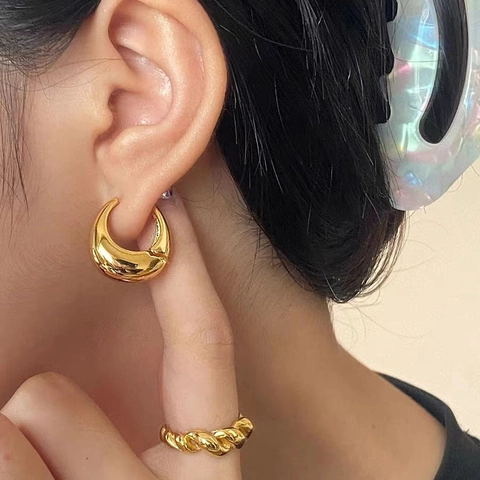 Klobige Creolen Poliertes Kupfer Minimalistische Wassertropfen Dome Ohrringe Modeschmuck Für Damen