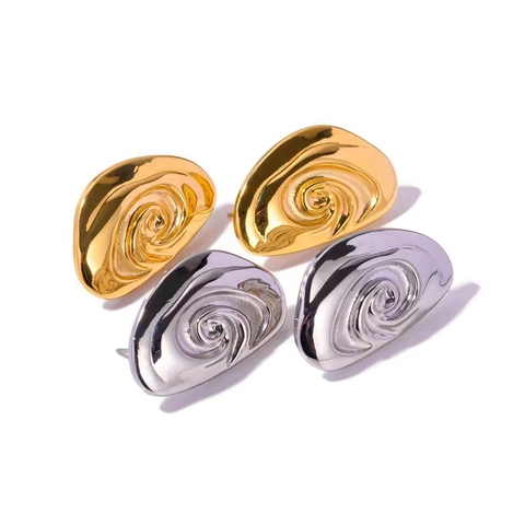 Orecchini A Lobo A Spirale In Rame Placcato Oro 18K Geometrici Irregolari Texture Metallo Liquido Gioielli Per Donna