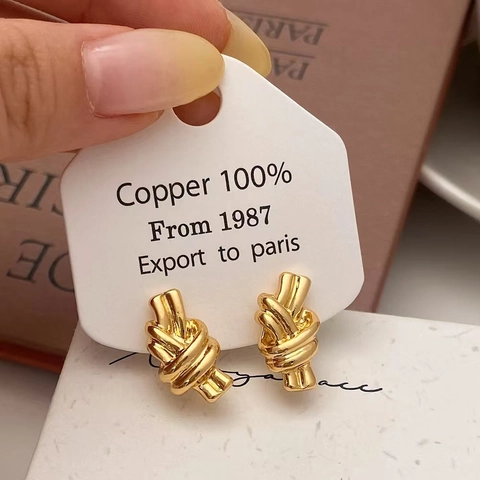 Orecchini A Lobo A Nodo In Rame Puro Placcato Oro 18K Gioielli Minimalisti Geometrici Intrecciati Per Donna