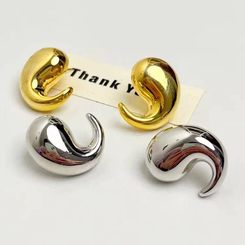Minimalistische Druppel Komma Oorbellen Hoogglans 18K Verguld Koper Spiegelglans Statement Sieraden Dames