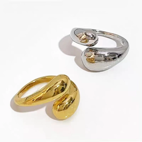 Minimalist Teardrop Water Drop Open Ring Copper Adjustable Liquid Metal Style Fashion Jewelry For Women