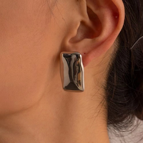 Orecchini Rettangolari In Rame Trama Fusa Irregolare Geometrico Audace Minimalista Placcato Oro Moda Donna
