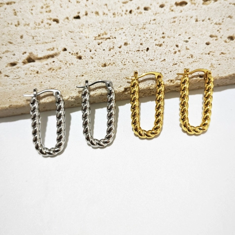 Pendientes De Aro Rectangulares Geométricos Textura De Cuerda Retorcida Chapados En Cobre Joyería Minimalista Para Mujer