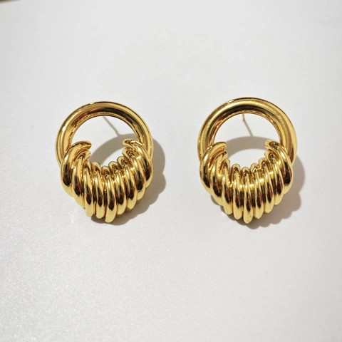 Orecchini A Cerchio Moda Rame Placcato Oro 18K Design A Spirale Strutturato Geometrico Gioielli Minimalisti Regalo Donna