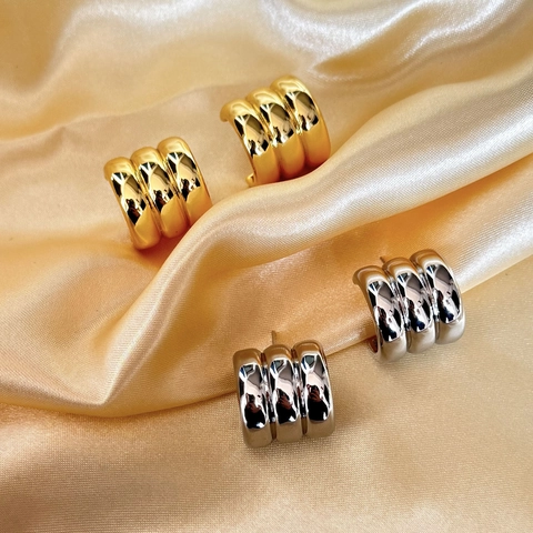Orecchini A Cerchio Chunky A C A Costine Rame Lucidato Gioielli Minimalisti Donna Con Perno In Argento Sterling 925