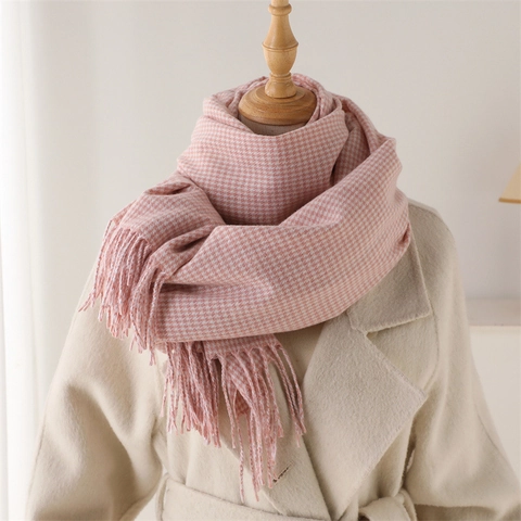 Sciarpa da Donna Pied de Poule in Imitazione Cashmere Con Nappine Morbido Caldo Inverno Grande Scialle Wrap Moda Versatile