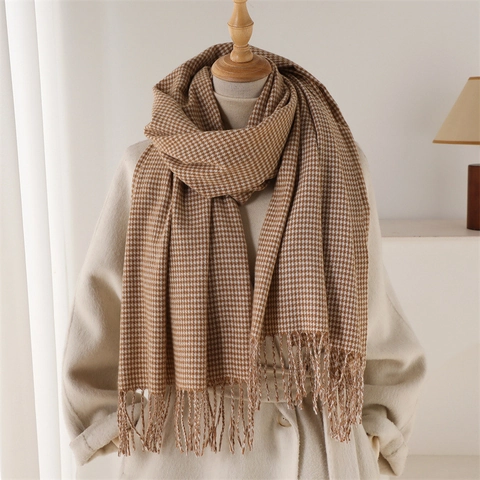 Sciarpa da Donna Pied de Poule in Imitazione Cashmere Con Nappine Morbido Caldo Inverno Grande Scialle Wrap Moda Versatile