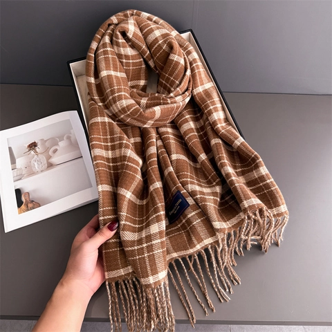 Plaid Karomuster Schal Für Damen Winter Warm Kaschmir Imitat Schal Mit Langen Fransen Retro Elegant Weich