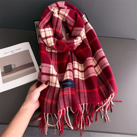 Sciarpa Invernale Donna Motivo A Quadri Calda Imitazione Cashmere Con Frange Scialle Morbido Versatile Accessori Moda
