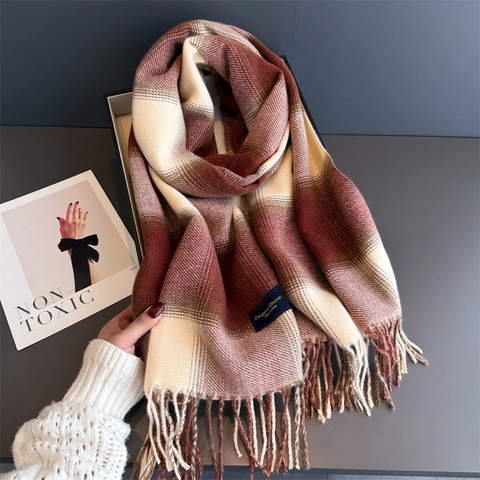 Karierter Schal Damen Quasten Stola Warm Weich Kaschmir-Imitat Winter Halstuch Elegant
