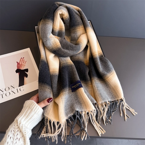 Karierter Schal Damen Quasten Stola Warm Weich Kaschmir-Imitat Winter Halstuch Elegant