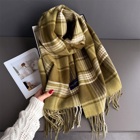 Karo Schal Stola Imitation Kaschmir Warm Winter Quasten Vintage Elegant Karierte Wickel Für Damen
